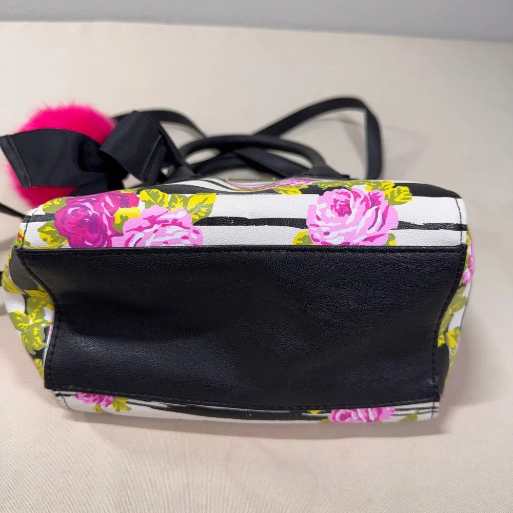 Luv Betsey by Betsey Johnson Small Floral Striped Crossbody Bag Black Pink Girly